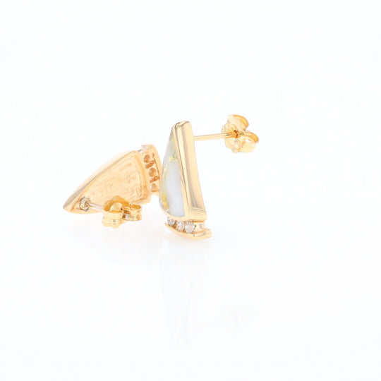 G1 Gold Quartz Earrings Triangle Shape Inlaid Design with .12ctw Diamonds