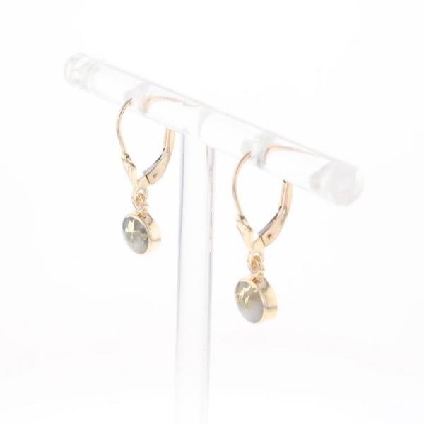 Gold Quartz Earrings Round Inlaid Design Lever Backs