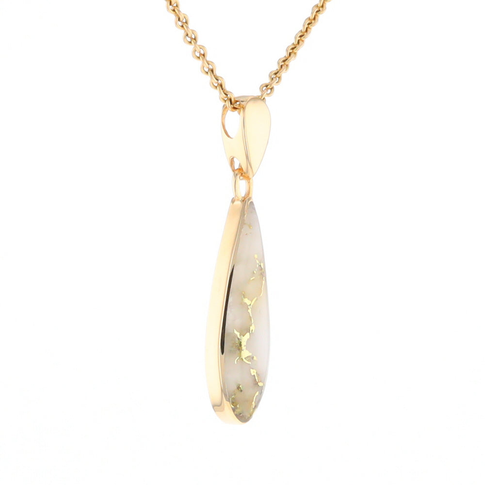 Gold Quartz Pendant Tear Drop Inlaid Design G2