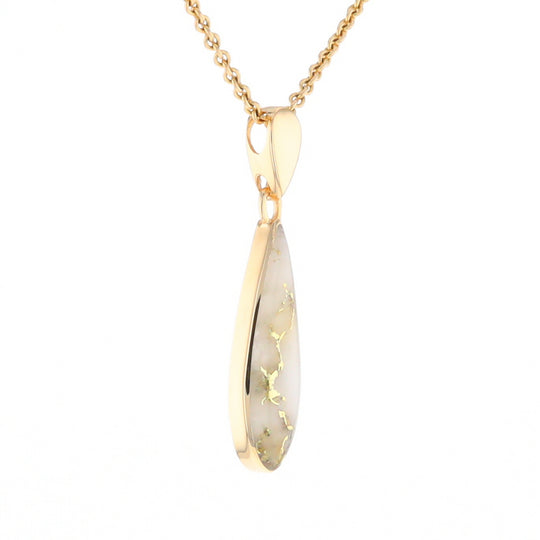 Gold Quartz Pendant Tear Drop Inlaid Design G2