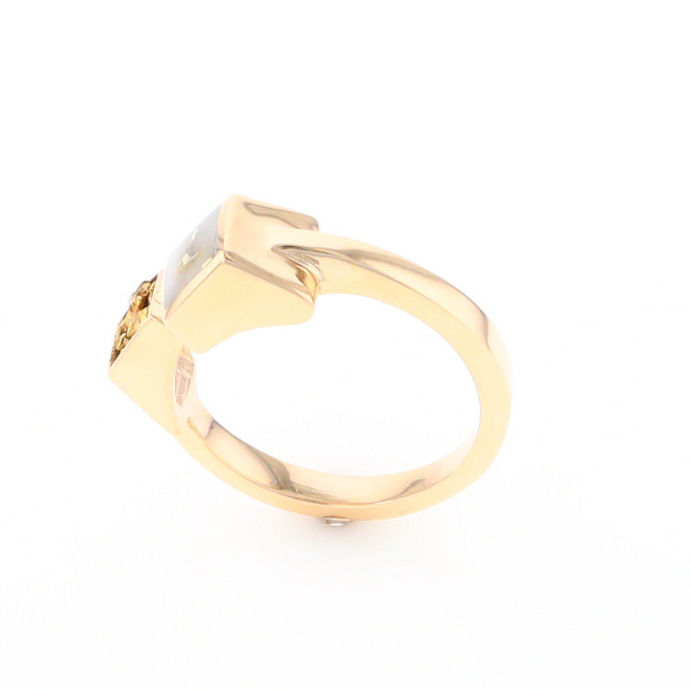 Gold Quartz Ring Natural Nuggets Inlaid Wrap Double Square Design