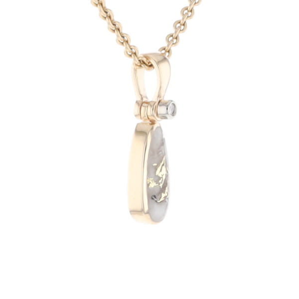 Gold Quartz Necklace Pear Shape Inlaid Pendant with .02ct Diamond