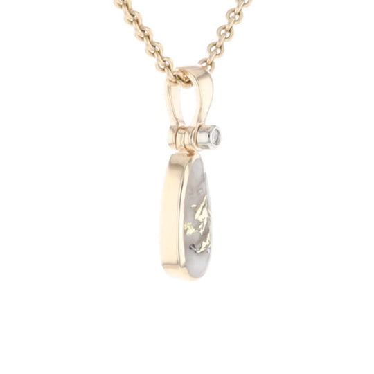 Gold Quartz Necklace Pear Shape Inlaid Pendant with .02ct Diamond