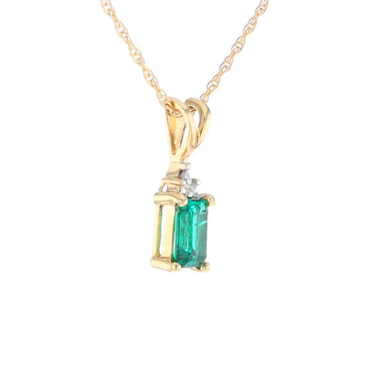 Synthetic Emerald Pendant with Diamond Accents