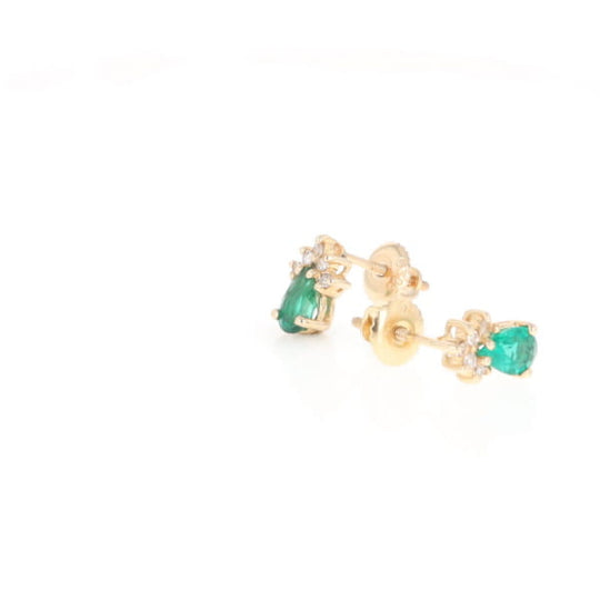 Synthetic Emerald Pear Shaped Earrings with Diamond Accents