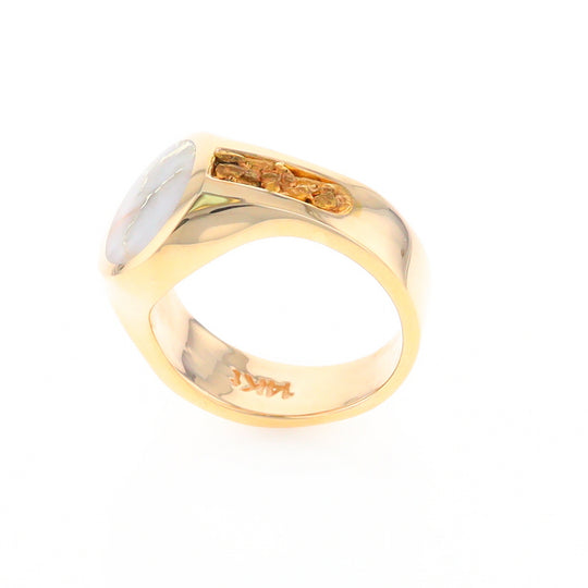 Oval Gold Quartz Inlaid Ring with Natural Gold Nuggets G2 Quality