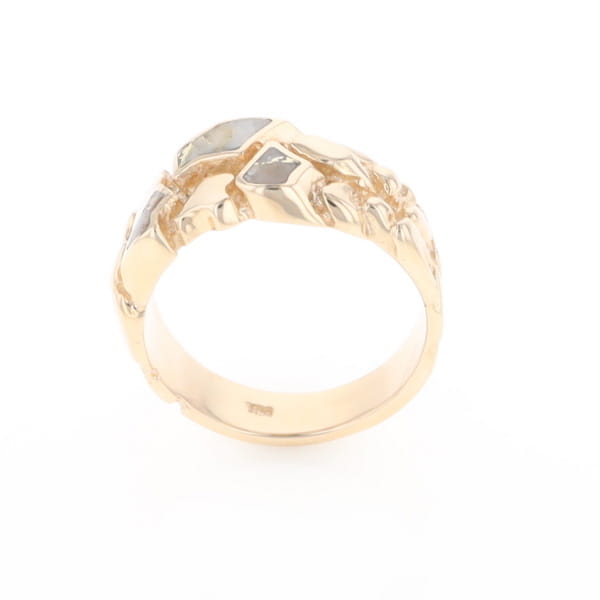 Gold Quartz Ring 3 Section Inlaid Nugget Design Band