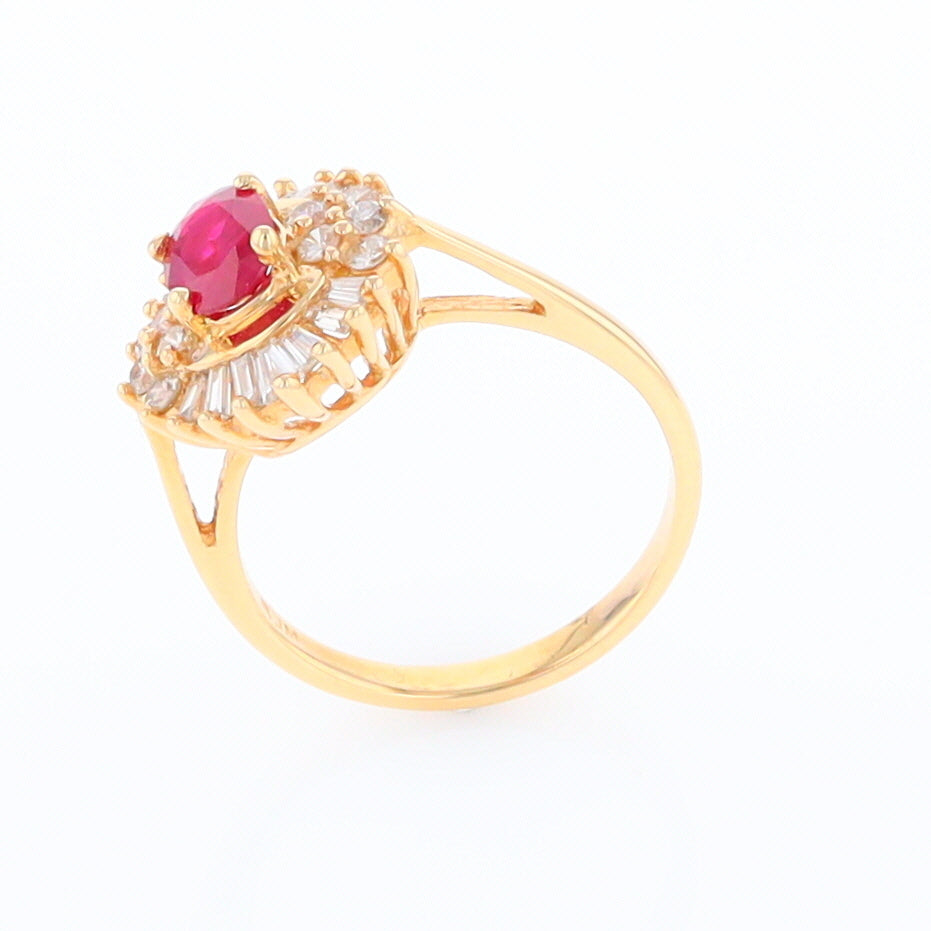 Oval Ruby Ring with Mixed Diamond Halo