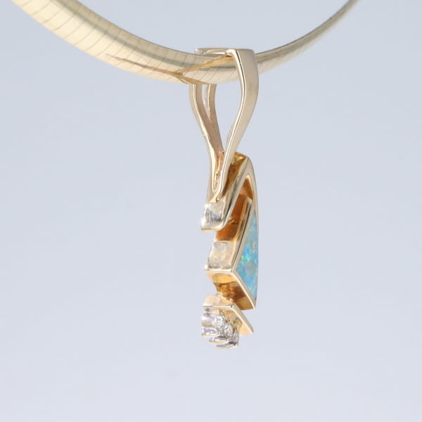 Opal Pendant Triangle Inlaid Design with .07ctw Round Diamonds
