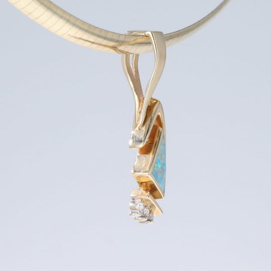 Opal Pendant Triangle Inlaid Design with .07ctw Round Diamonds