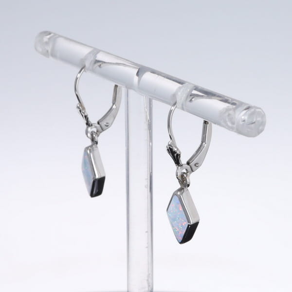 Opal Earrings Diamond Shape Inlaid Design Lever Backs