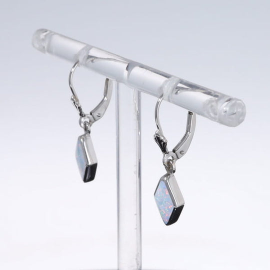 Opal Earrings Diamond Shape Inlaid Design Lever Backs
