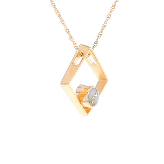 Open Square Gold Quartz Round Inlaid Pendant