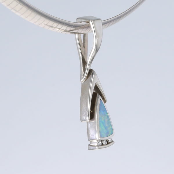 Opal Pendant Triangle Inlaid Design with .06ctw Round Diamonds