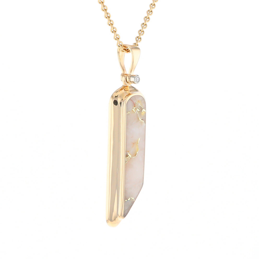 Gold Quartz Long Geometric Inlaid Pendant