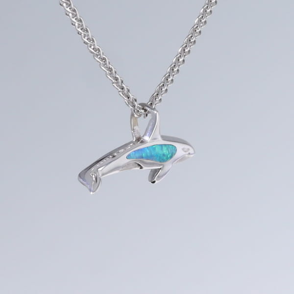 Opal Pendant Inlaid Realistic Orca Killer Whale Design