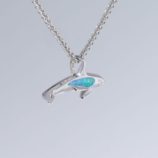 Opal Pendant Inlaid Realistic Orca Killer Whale Design