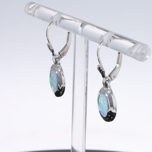 Opal Earrings Oval Inlaid Design Lever Backs