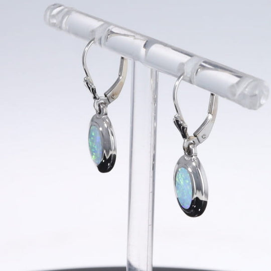 Opal Earrings Oval Inlaid Design Lever Backs