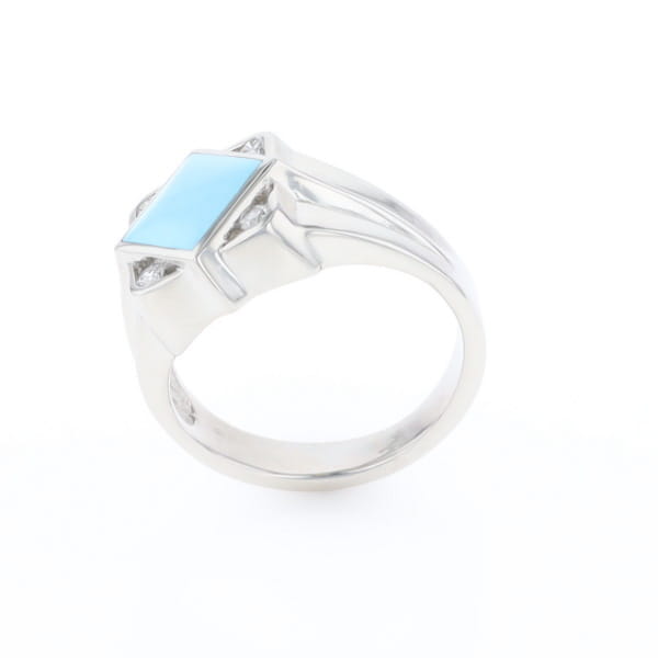 Natural Sleeping Beauty Turquoise ring diamond shape inlaid design with .16ctw round diamonds