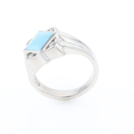 Natural Sleeping Beauty Turquoise ring diamond shape inlaid design with .16ctw round diamonds