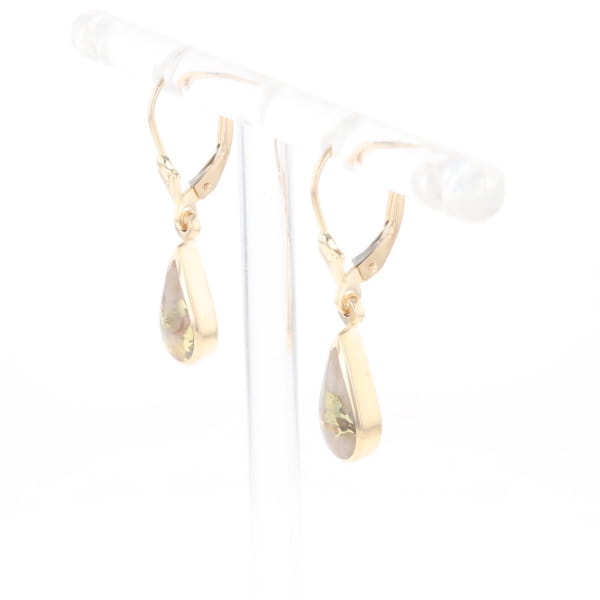 Gold Quartz Earrings Tear Drop Inlaid Lever Backs - G3