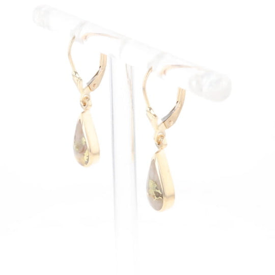 Gold Quartz Earrings Tear Drop Inlaid Lever Backs - G3