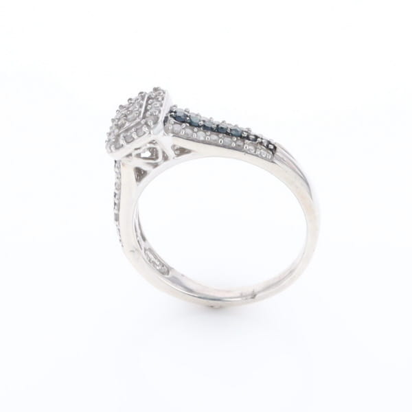 Blue & White Diamond Rectangle Cluster Ring