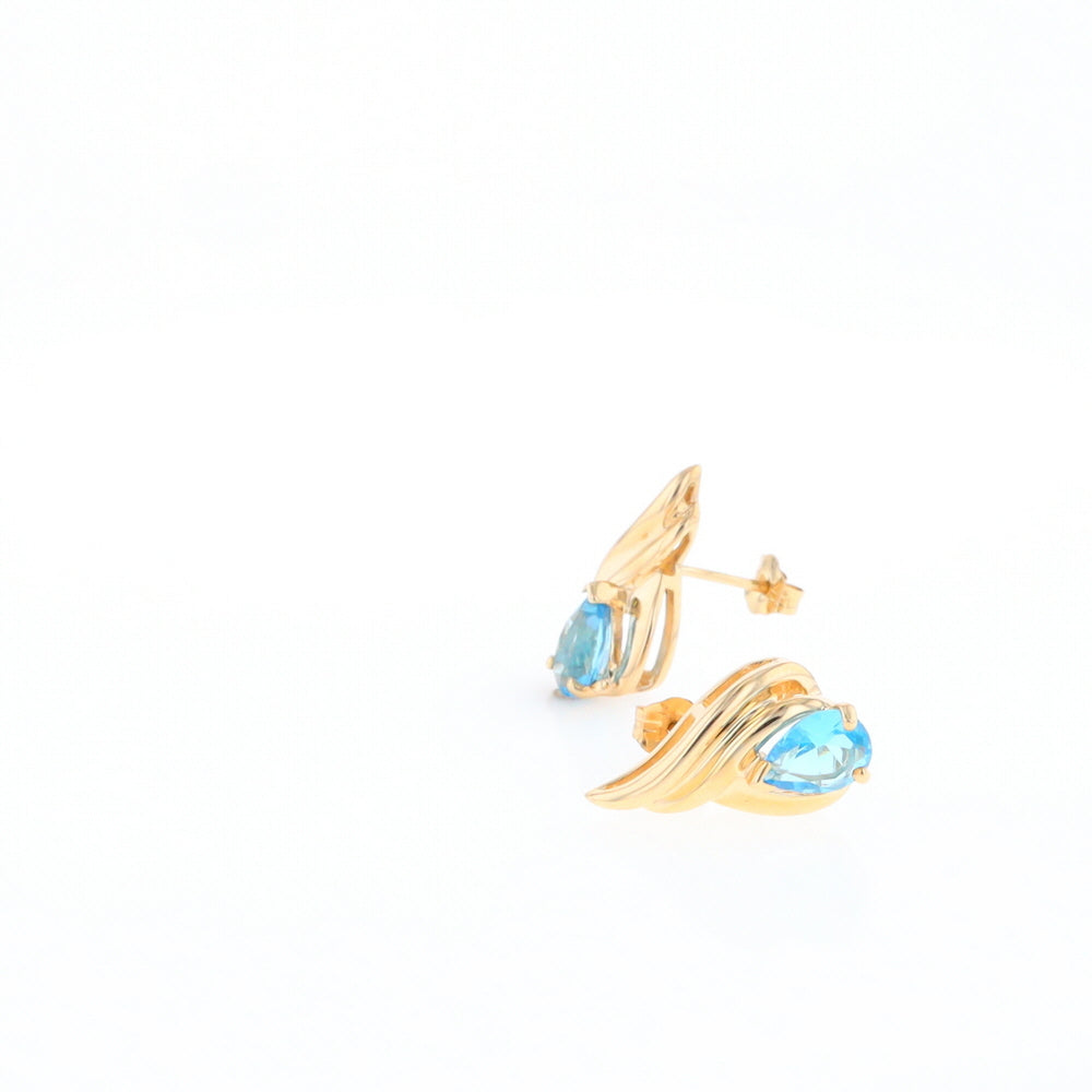 Blue Topaz Swirl Pear Stud Earrings