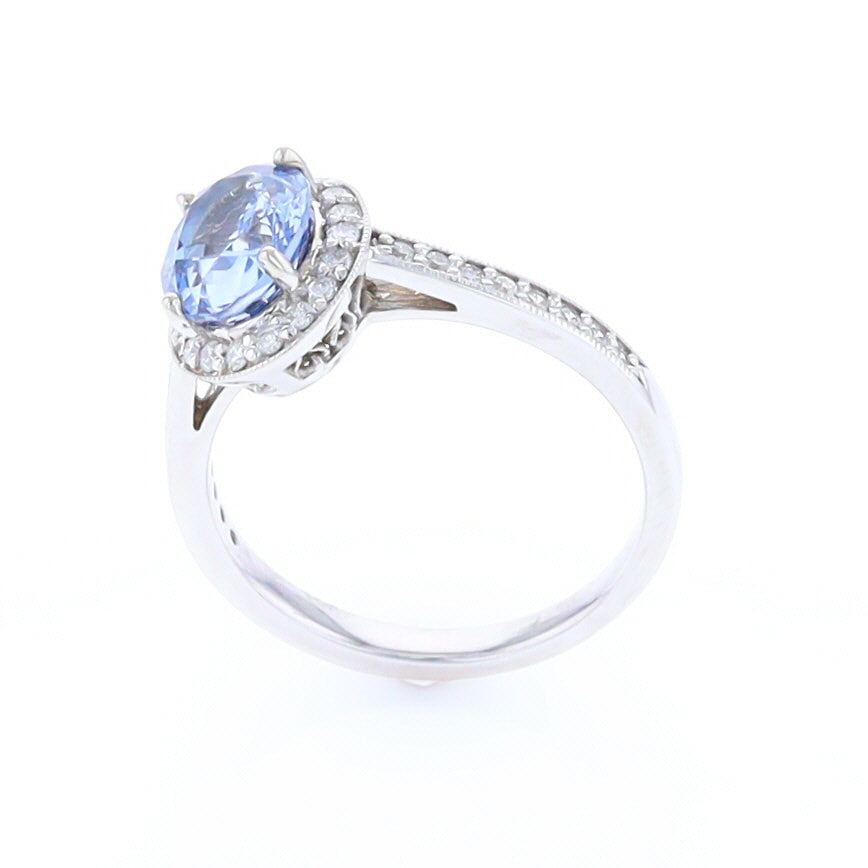 Oval Ceylon Sapphire with Diamond Halo Ring