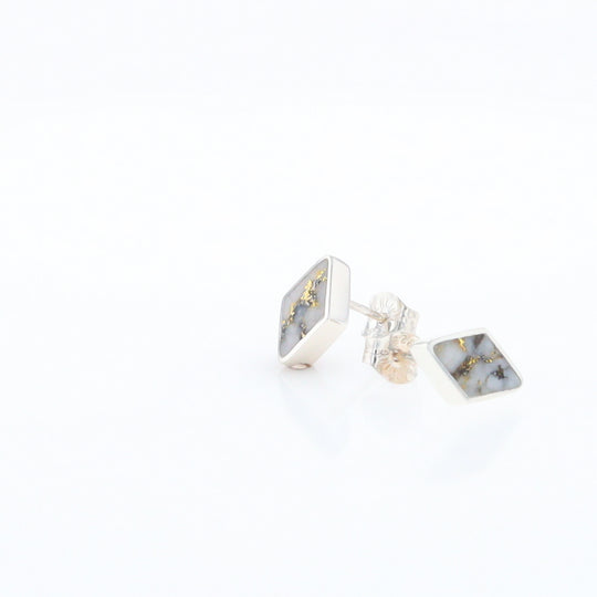 Sterling Silver Gold Quartz Inlaid Diamond Stud Earrings - G3