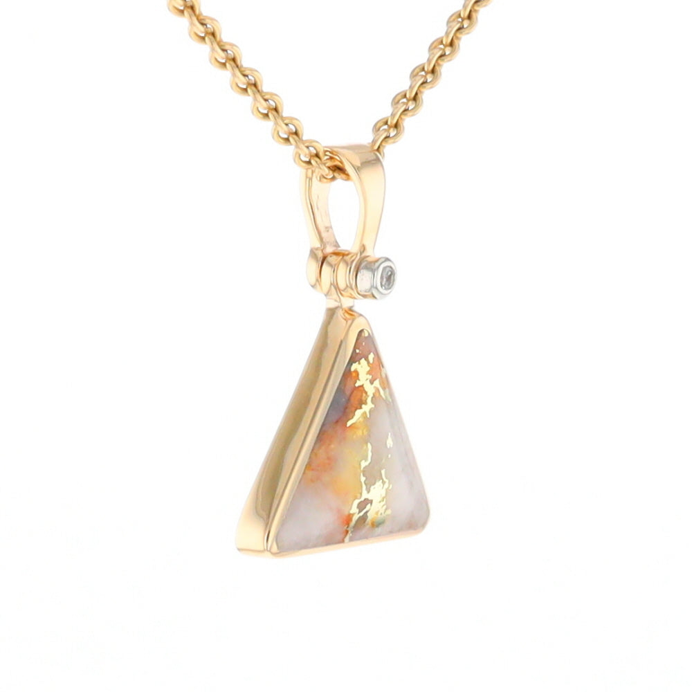 Gold Quartz Necklace Triangle Inlaid Pendant with .02ct Diamond