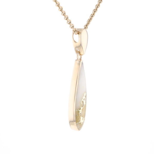 Gold Quartz Pendant Tear Drop Inlaid Design G2