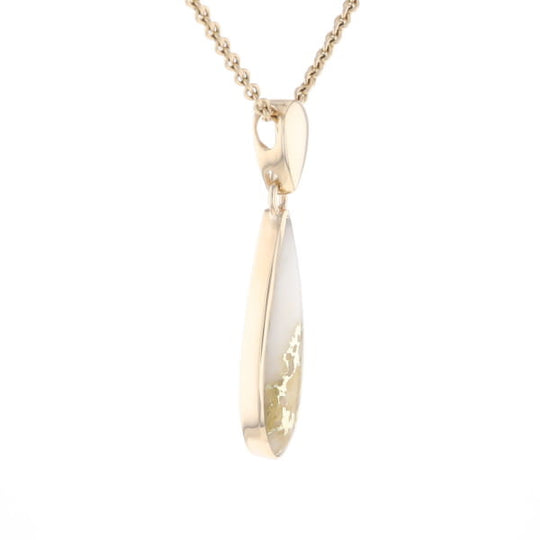 Gold Quartz Pendant Tear Drop Inlaid Design G2