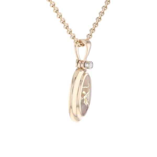 Gold Quartz Oval Inlaid Pendant with .02ct Diamond