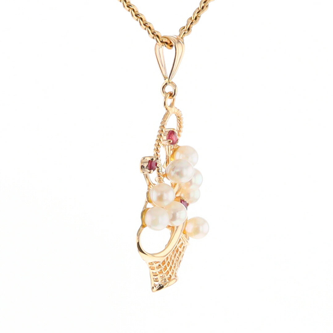 Pearl and Ruby Basket Pendant