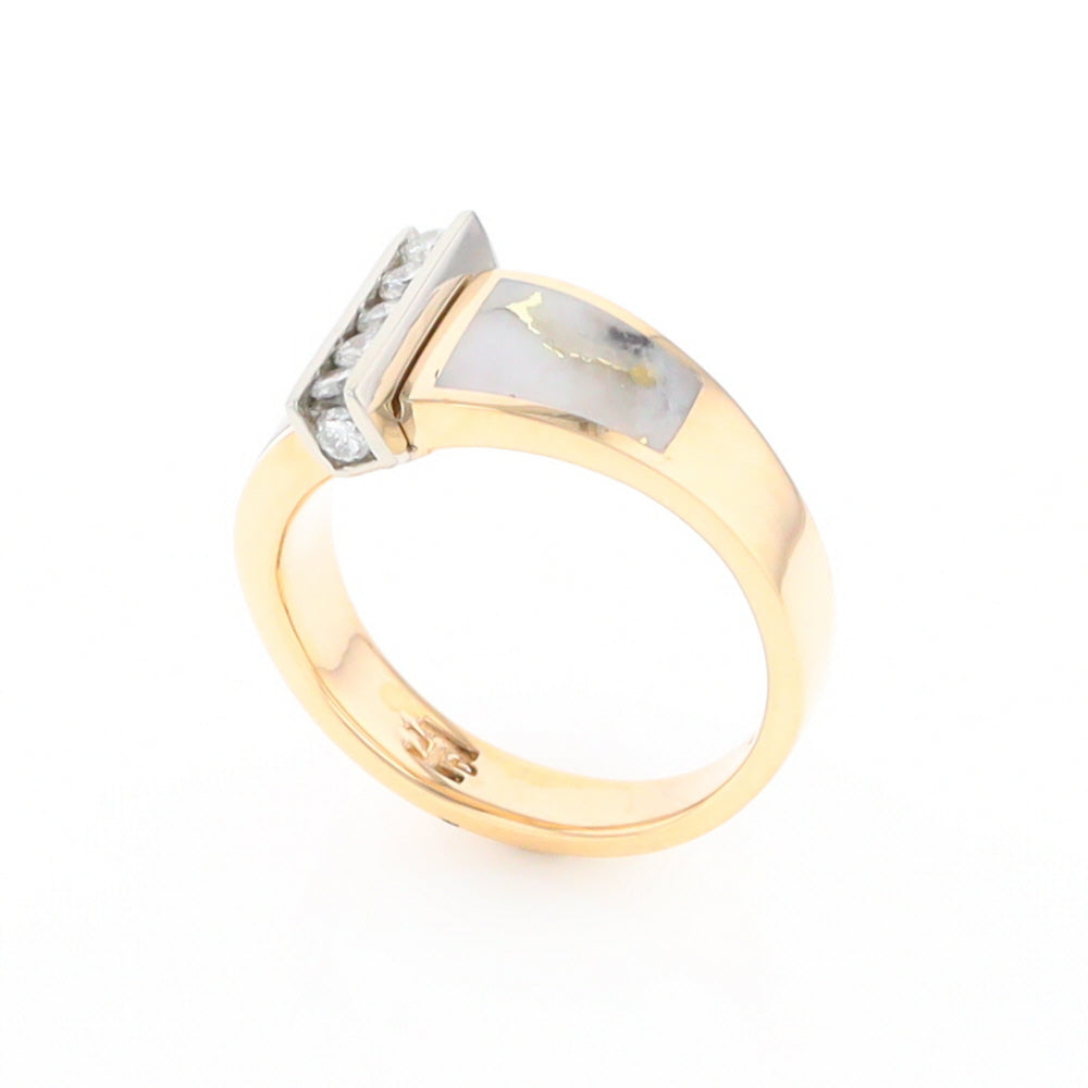 Gold Quartz Ring Double Sided Inlaid Design with .23ctw Diamonds