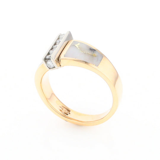 Gold Quartz Ring Double Sided Inlaid Design with .23ctw Diamonds