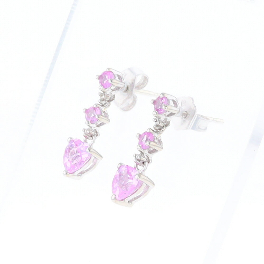 Synthetic Pink Sapphire Dangle Heart Earrings