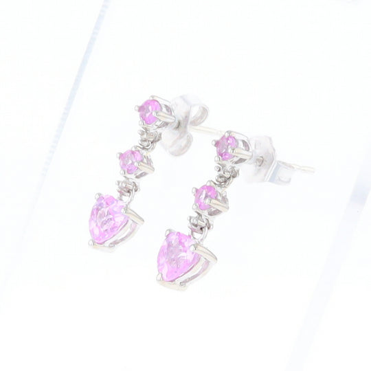 Synthetic Pink Sapphire Dangle Heart Earrings
