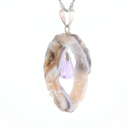 Druzy Quartz With Dangling Amethyst Pendant