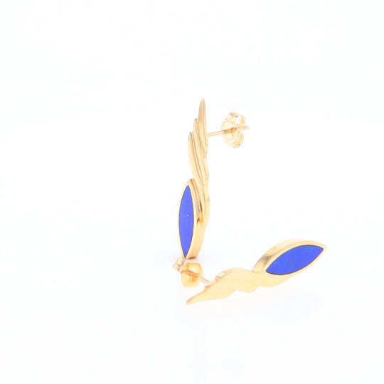 Marquise Lapis Swirl Design Inlaid Earrings