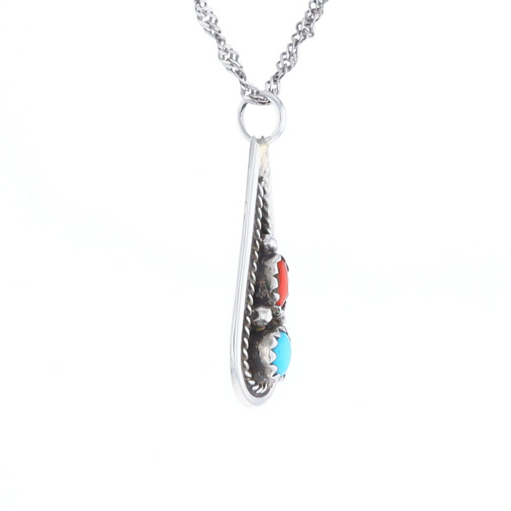 Native Turquoise & Coral Teardrop Pendant