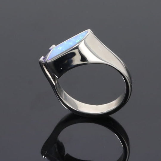 Opal Rings Geometric Inlaid Design with Tanzanite and .08ctw Diamonds