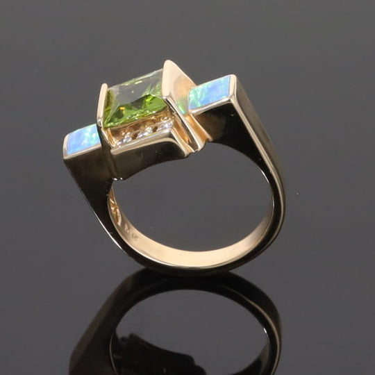 Opal Rings 2 Square Inlaid Peridot with 0.24ctw Diamonds
