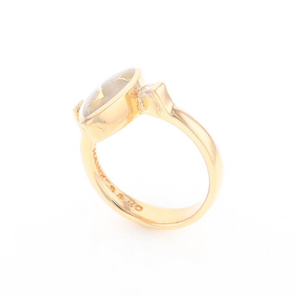 Gold Quartz Ring Pear Shape Inlaid with .18ctw Round Diamonds