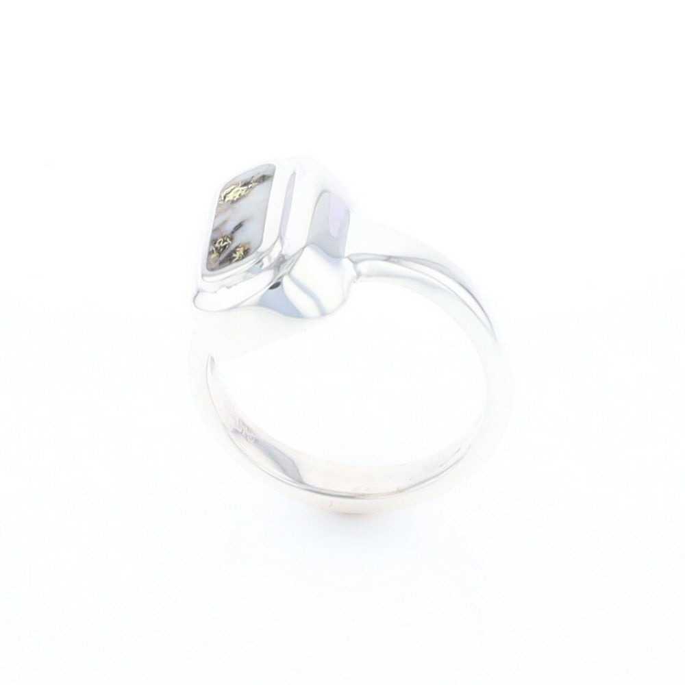 Sterling Silver Gold Quartz Inlaid Rectangular Ring - G3