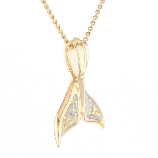 Whale Tail Necklaces Natural Gold Quartz Inlaid Sea Life Pendant