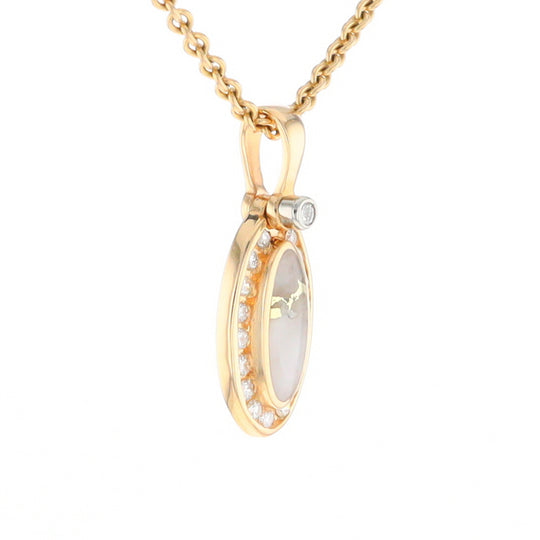 Gold Quartz Pendant Oval Inlaid with .22ctw Round Diamonds Halo
