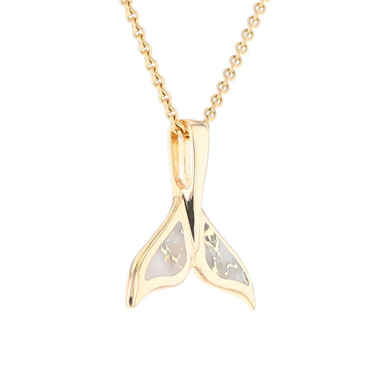 Whale Tail Necklaces Natural Gold Quartz Double Sided Inlaid Pendant